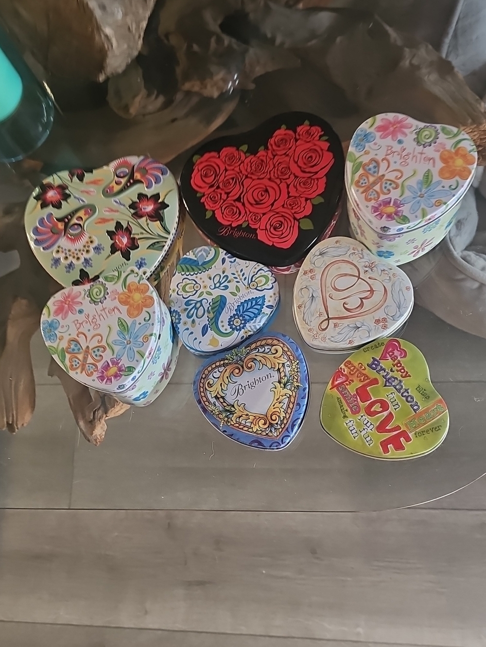 Brighton Heart Trinket Tin Set with Red Rose Accent